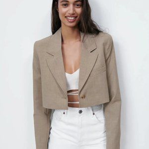Zara Topstitched Cropped Blazer